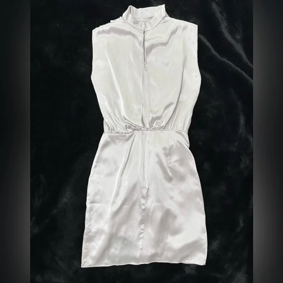 Amanda Uprichard NWT Ceramic Silver Fabiola Silk High Cowl Neck Mini Dresss